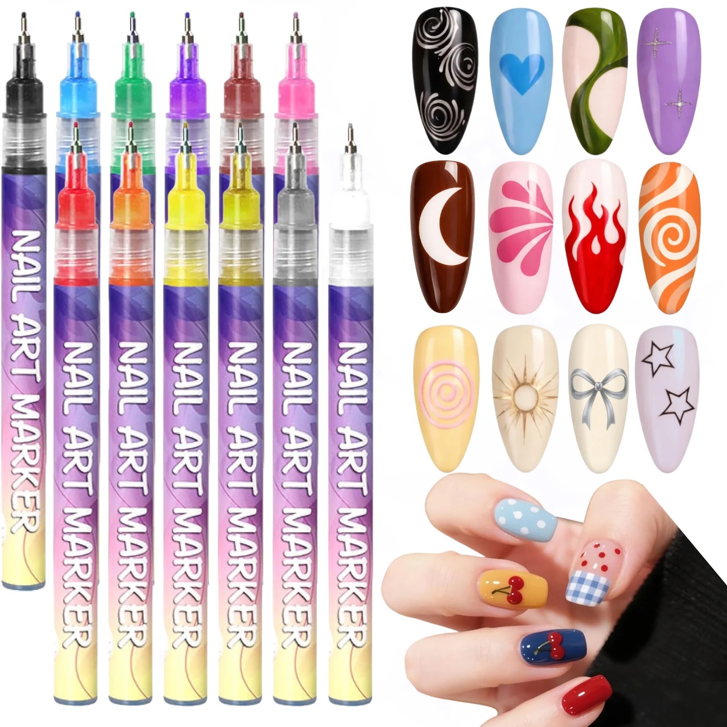 12 Colors 3D Nail Art Pens Set - Correction Pen Fine 评论和价格