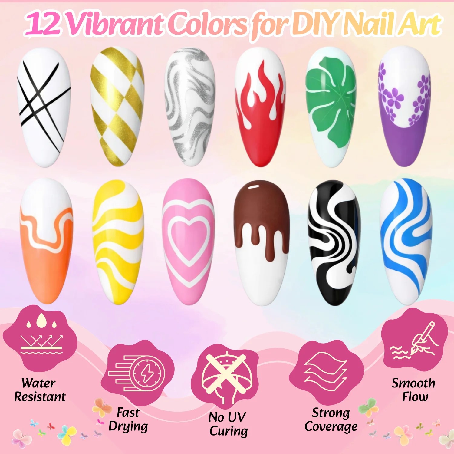 12 Colors 3D Nail Art Pens Set - Correction Pen Fine 评论和价格